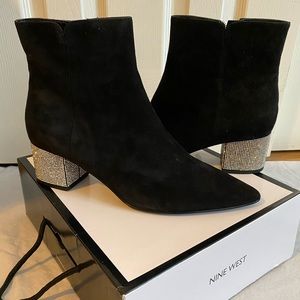 Nine West Black Suede & Rhinestone Bootie